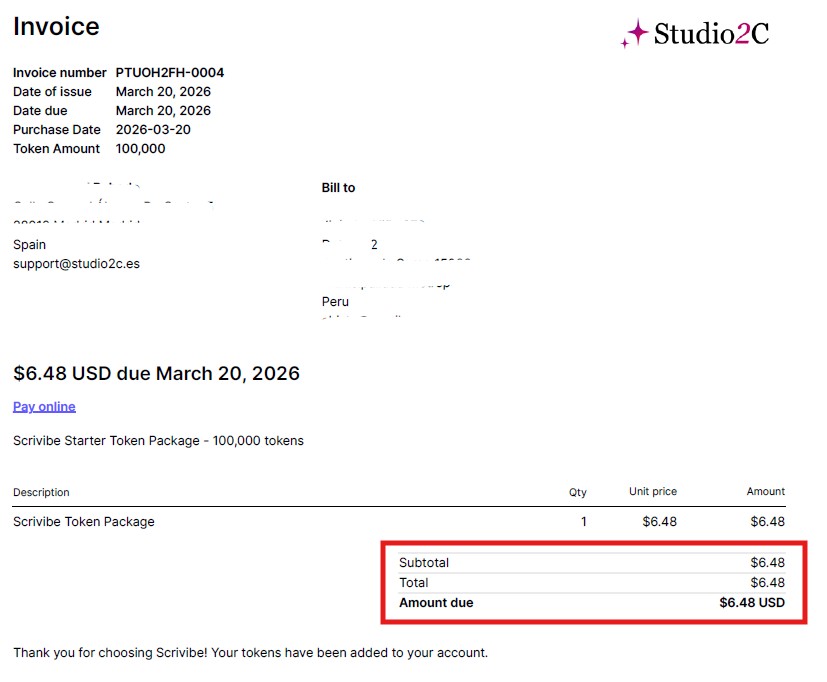 Invoice: dollars no taxes