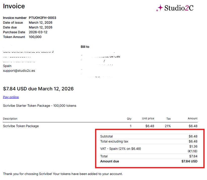 Invoice: euro taxes