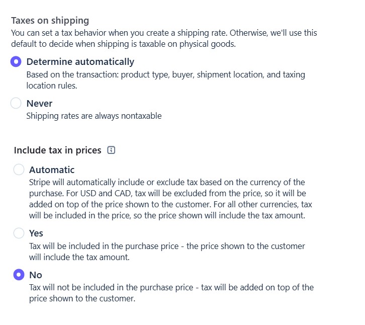 Stripe: Setting Tax Business information 2